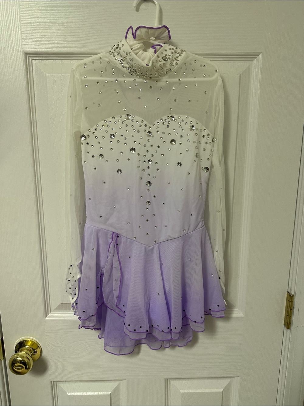 Girls' Lavender and White Rhinestone figure skating Dress
